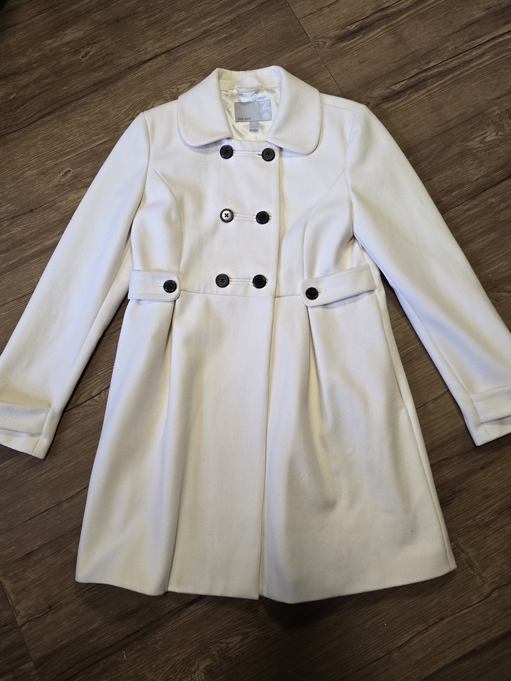 Old Navy Women's Cream Double-Breasted Peacoat with Black Buttons - Wool Blend